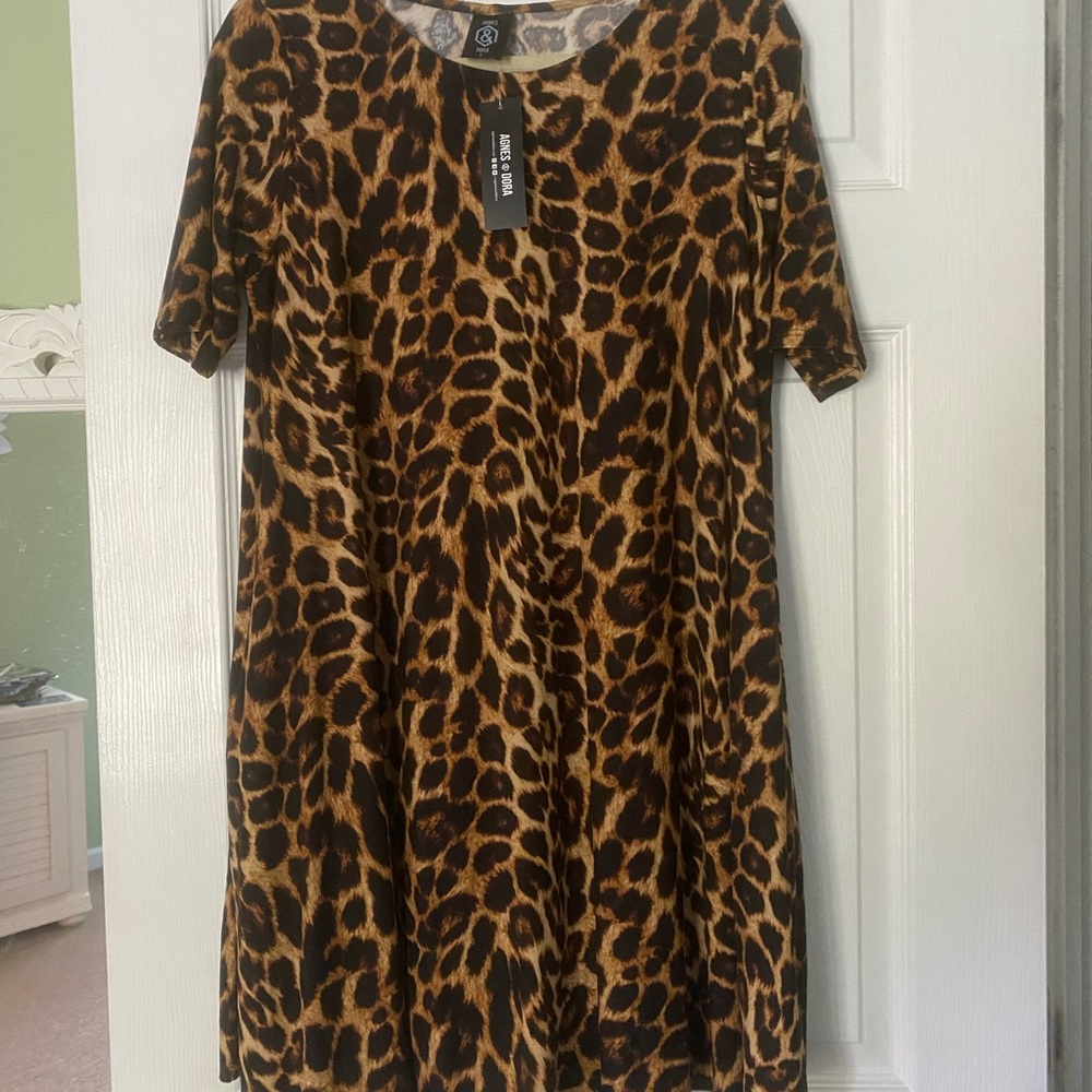 Agnes & Dora Leopard Print Dress in Brown and Black